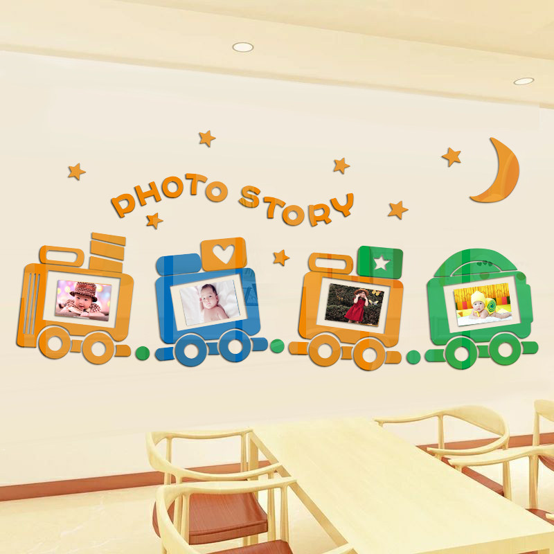 热销墙面贴纸 3d立体 儿童房_3d可爱儿童小火车照片立体墙贴亚克力