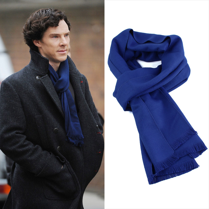 神探夏洛克三季同款围巾卷福夏洛克周边福尔摩斯蓝色短须蚕丝围巾