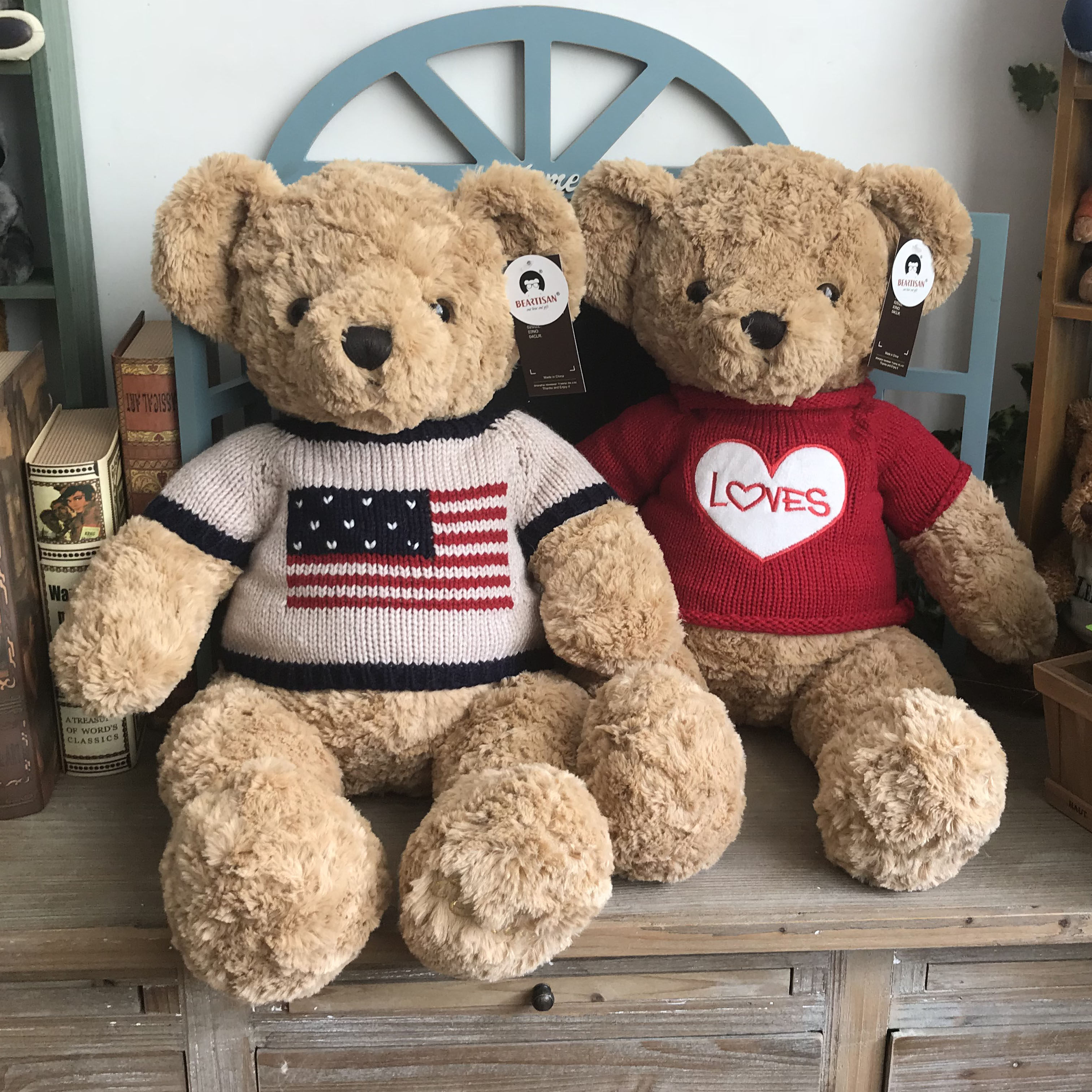 爱心熊毛绒玩具_美式泰迪熊公仔beartisan熊匠毛衣熊毛绒玩具爱心熊