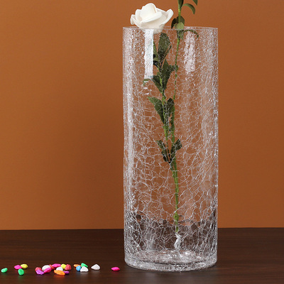 创意冰裂花瓶透明大号富贵竹百合水培客厅落地直筒玻璃花器摆件