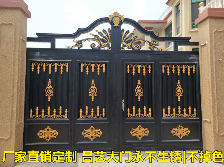 大门 别墅 对开门农村_欧式乡村庭院铝艺别墅大门铝合金对开门农村