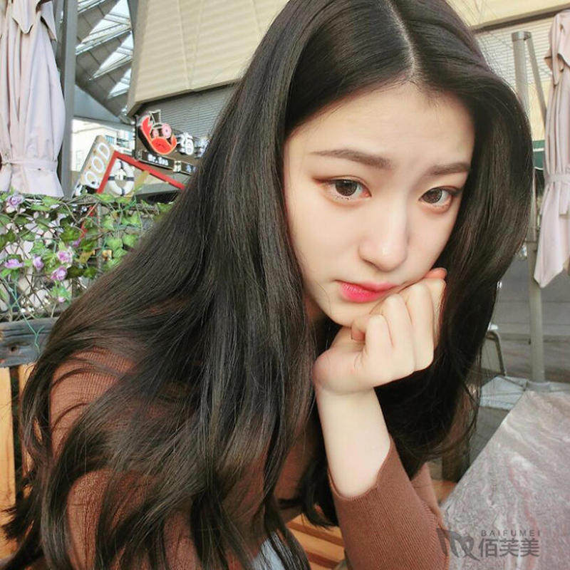 假发长发棕色渐变粉色中分刘海中长直发自然韩国女生整顶假发套