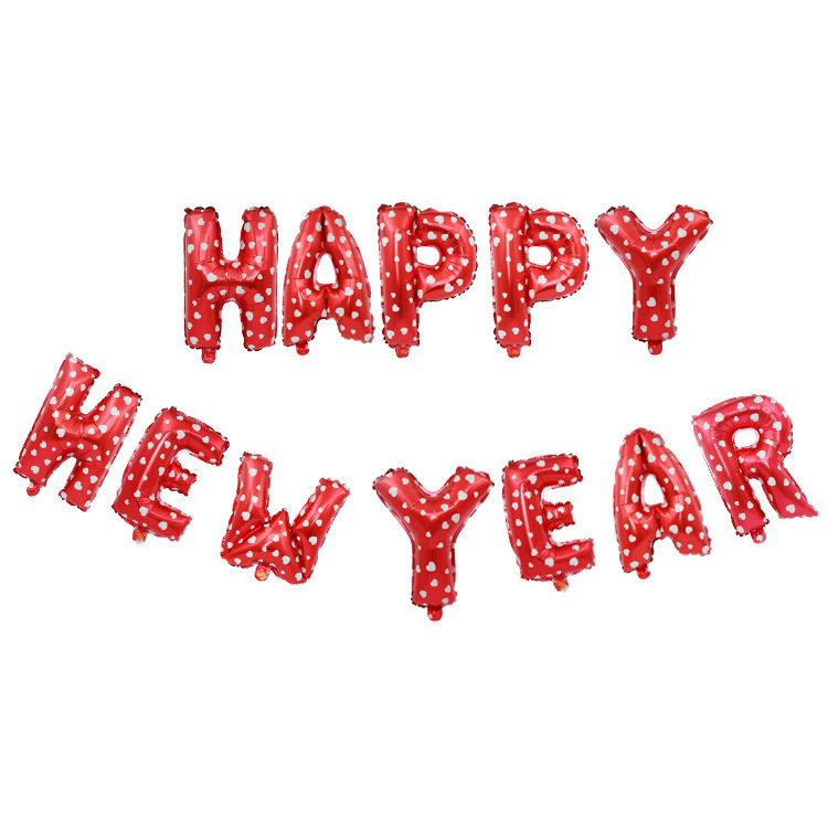 16寸happy new year字母铝箔气球套装新年快乐元旦装饰气球布置
