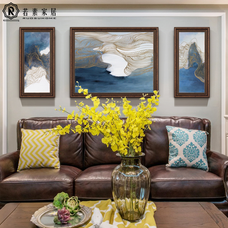 装饰画复古新中式三联画禅意抽象壁画美式大气简约沙发背景墙优惠券