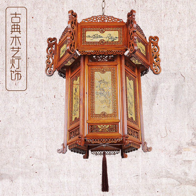 木质宫灯茶楼仿古实木宫灯过年大红灯笼羊皮灯笼厂家直销