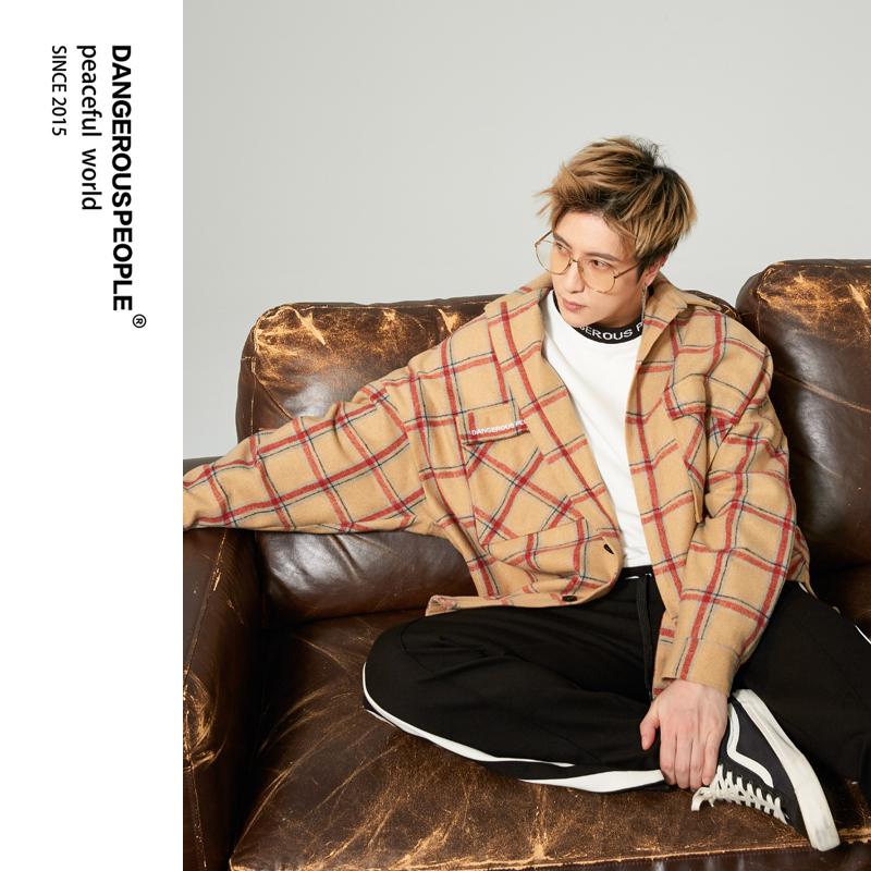 格子中长款毛呢外套_dangerous people薛之谦dsp毛呢格子落肩中长款