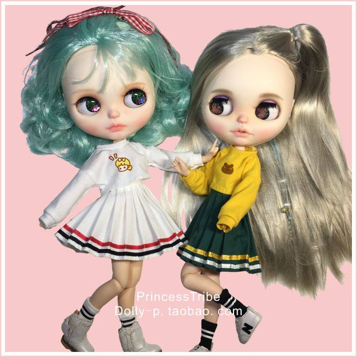 小布娃娃 blythe_princess部落blythe娃娃露脐高腰卫衣长袖拉拉队套装