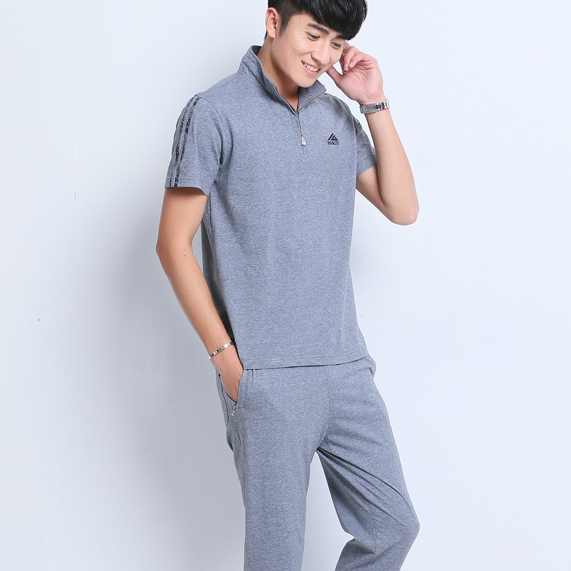 热销夏季运动套装男 短袖长裤 薄款