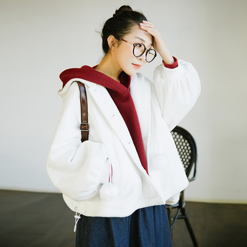 安妮森林 1880棵树 文艺复古多色百搭休闲纯色连帽加绒卫衣女冬