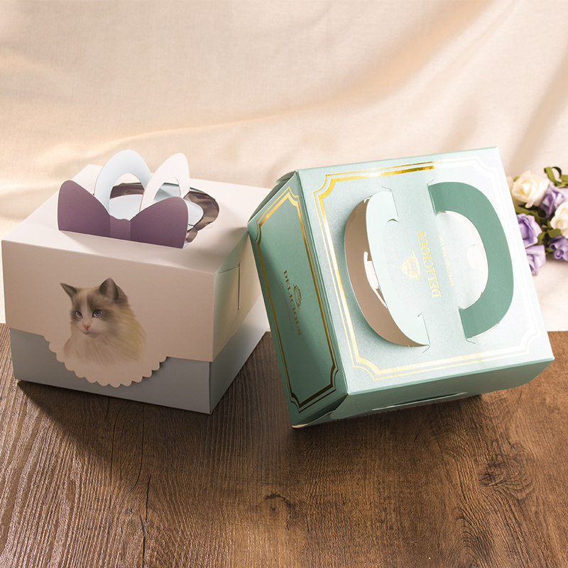 芝士蛋糕盒子_6寸芝士慕斯蛋糕盒方形手提创意奶油蛋糕盒子 家用生日