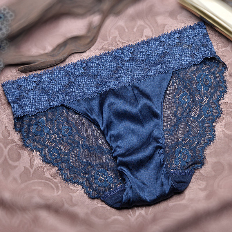 奢华欧美镂空蕾丝性感真丝内裤女低腰诱惑纯棉