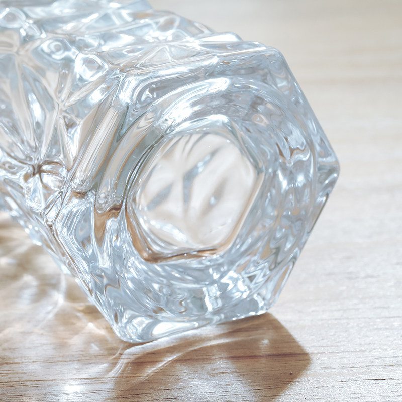 高曼 花瓶玻璃透明六角冰纹琉璃摆件插花现代简水栽富贵竹满天星