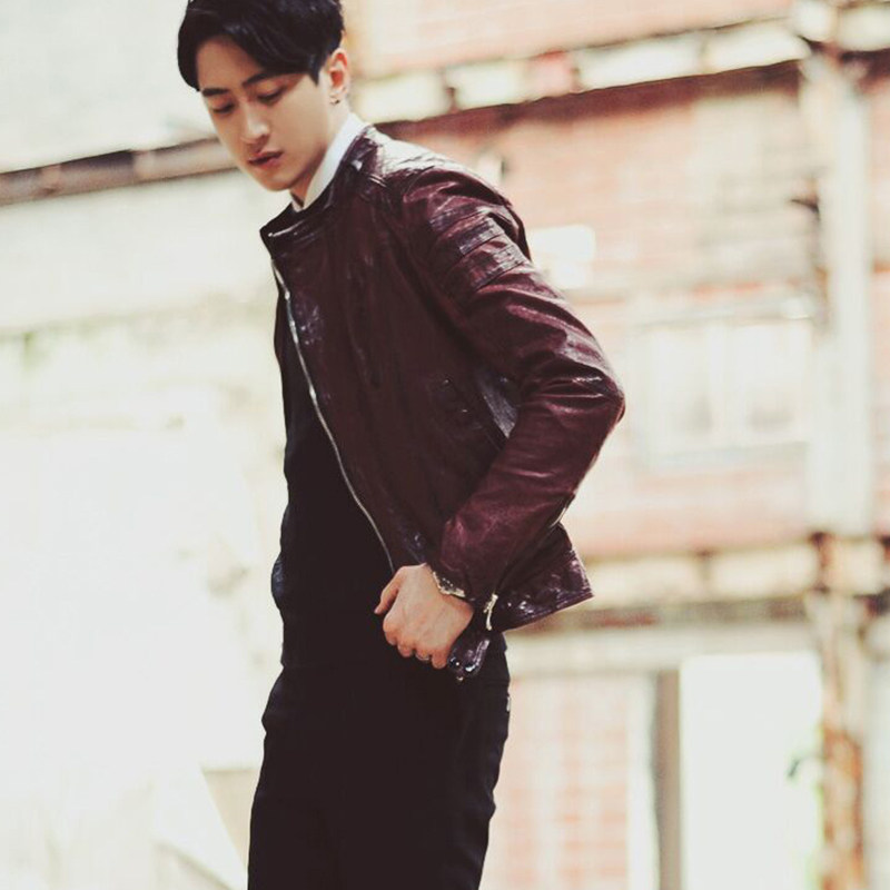 韩国品牌chris wang意大利进口纯羊皮衣皮夹克时尚潮流秋冬男款