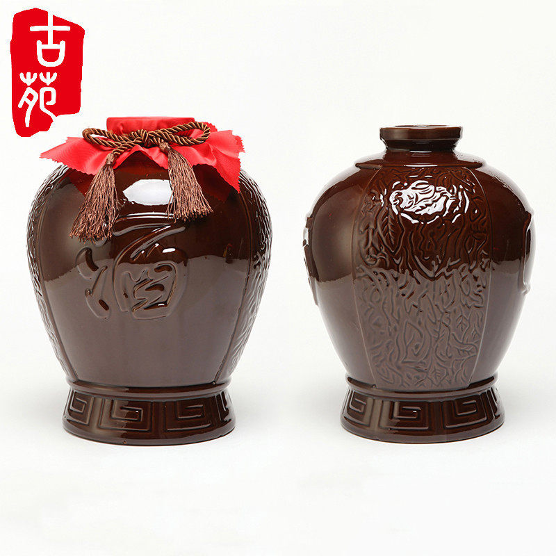 热销空酒瓶_古苑五斤装藏酒坛白酒土陶仿古陶瓷酒瓶批发中式酒缸装酒