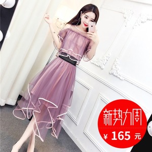 2019夏装新款潮时尚女神套装网红气质洋气不规则裙子连衣裙纱百搭