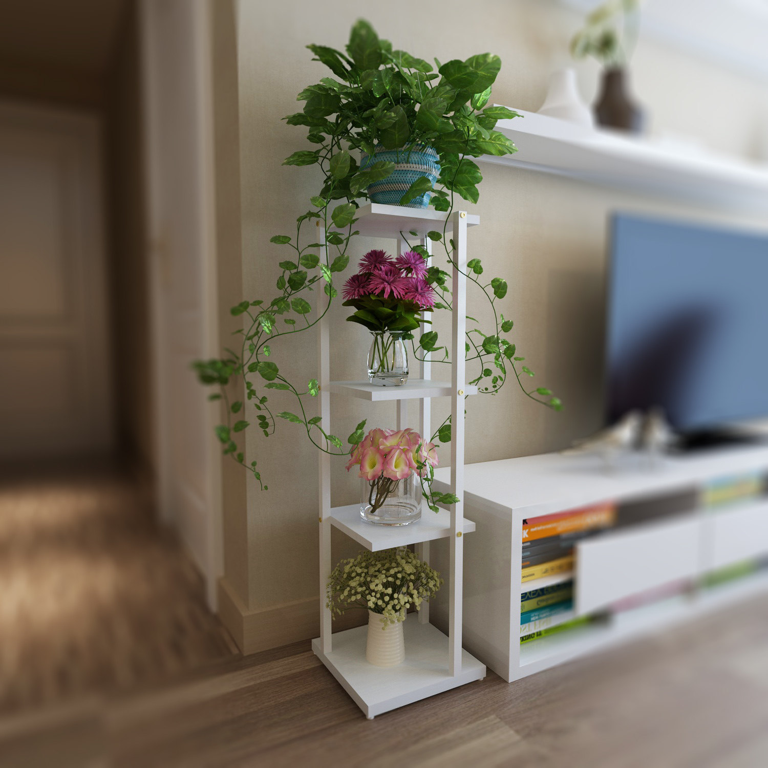 花架子多层室内特价客厅室内钢木拐角花架放花盆的绿萝植物多层架