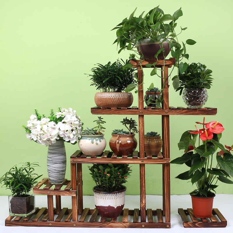 防腐木实木花架落地花盆架子木制盆景架阳台多肉客厅室内养花架子