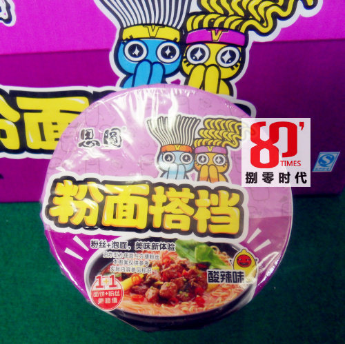 粉丝方便面 整箱_粉面搭档酸辣味思圆方便面桶面粉丝搭档大碗面整箱