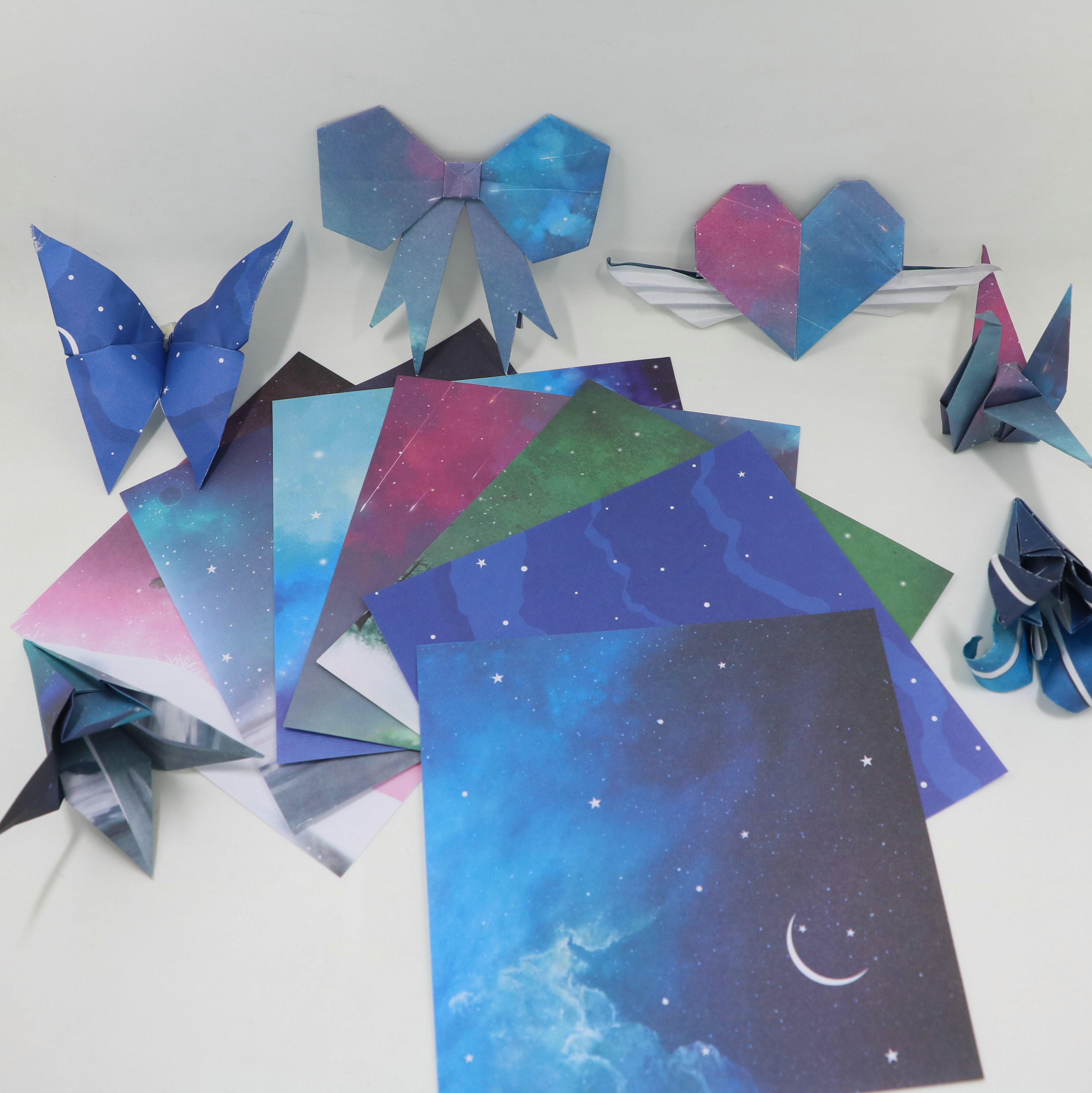 男生_唯美星空正方形折纸 折叠千纸鹤折纸 桃心手工纸 儿童彩色diy