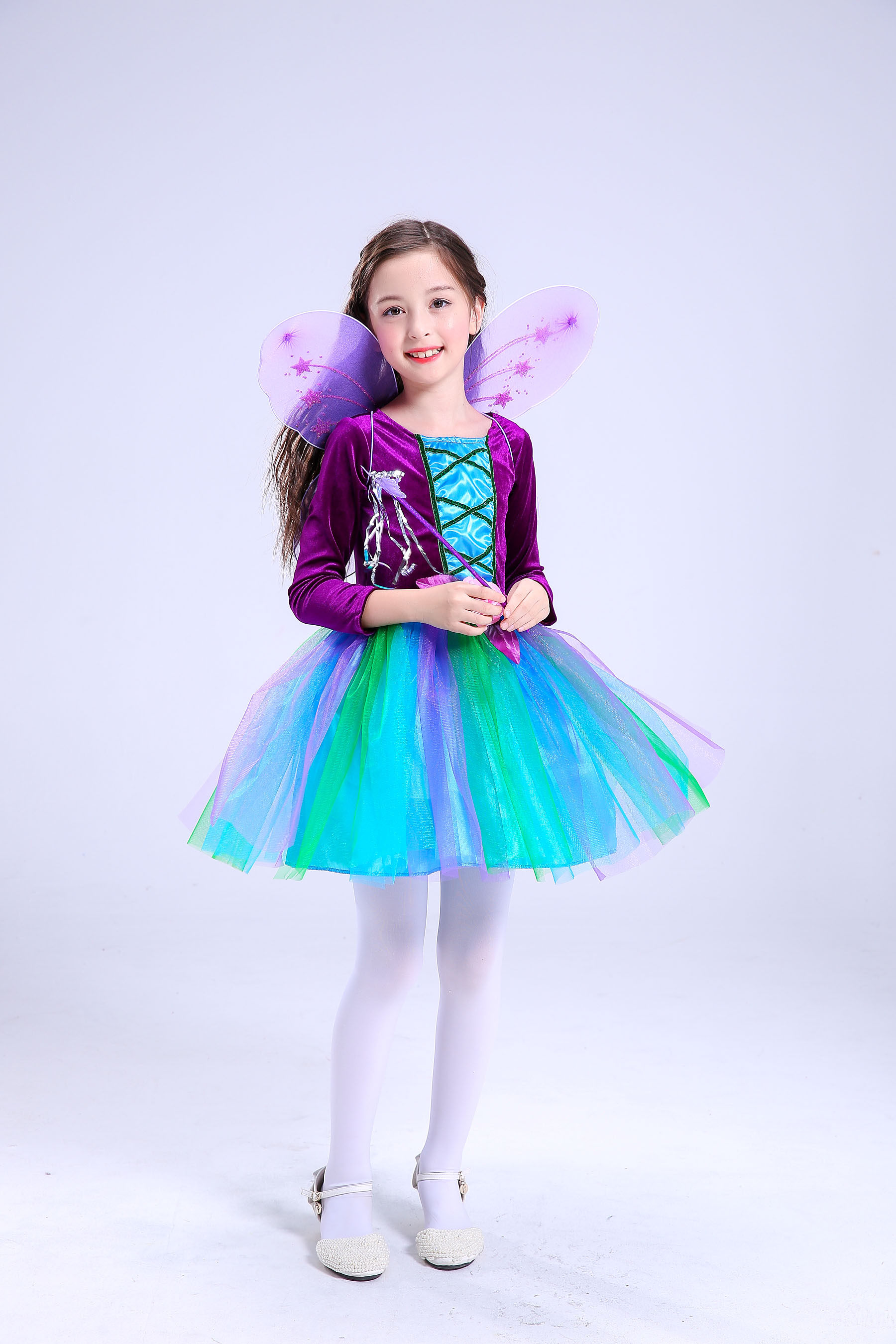 热销万圣节儿童服装_万圣节儿童服装女童蝴蝶公主裙女孩精灵表演出服