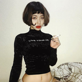黑色紧身t恤女 长袖