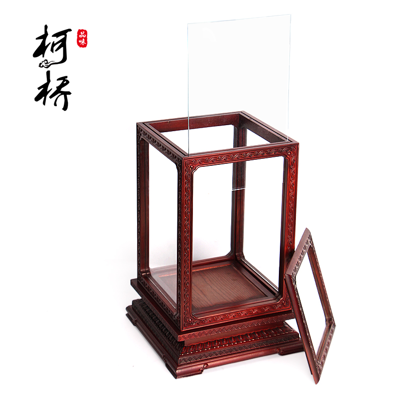 精雕红贵宝佛像玻璃罩红木工艺品防尘罩摆件红酸枝宝笼底座可定制
