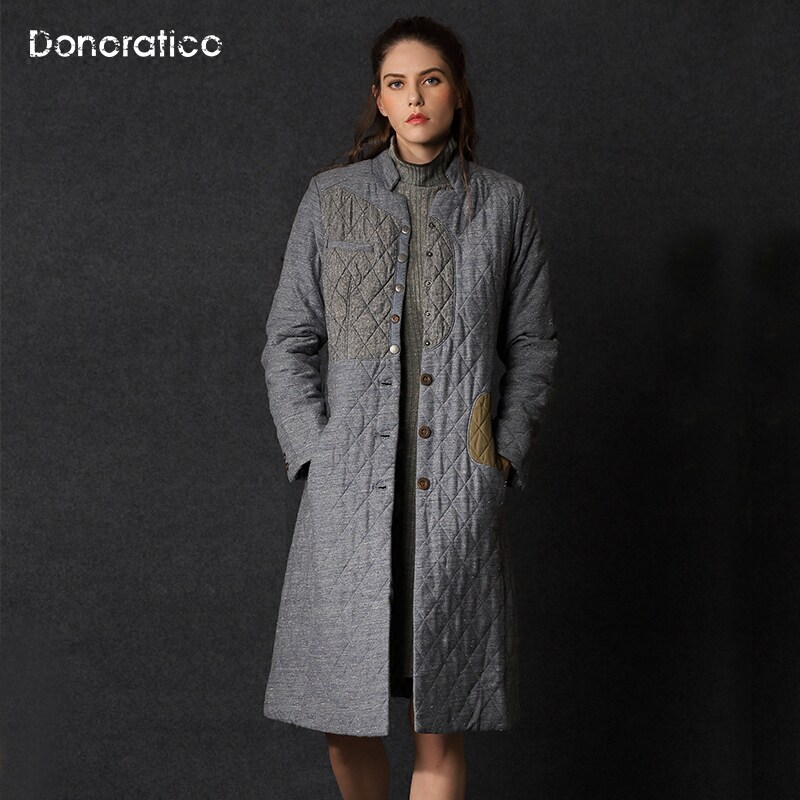 达衣岩女装冬款复古文艺长袖棉衣修身中长款棉服保暖舒适外套