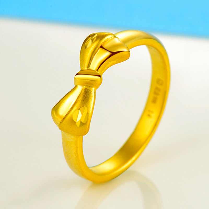 富艺珠宝黄金戒指女款足金指环3d硬金戒指 结婚