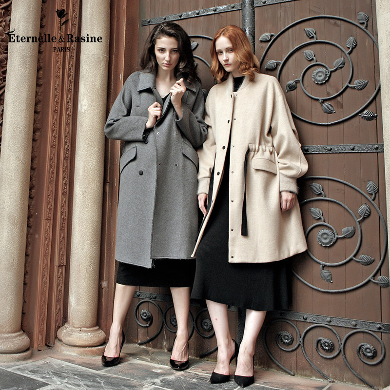 法国eternelle&rasine永恒羊毛呢外套新款文艺女系带收腰款大衣