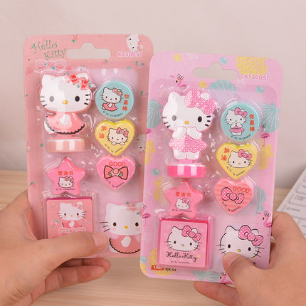 HELLO KITTY/凯蒂猫 创意可爱小学生学习印章小清新KT猫印章套装奖励儿童带印泥幼儿园女孩男孩卡通老师奖励