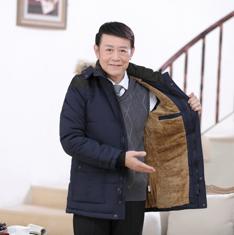 中老年人男装外套加绒加厚棉服爸爸冬装棉衣50岁60中长款反季棉袄