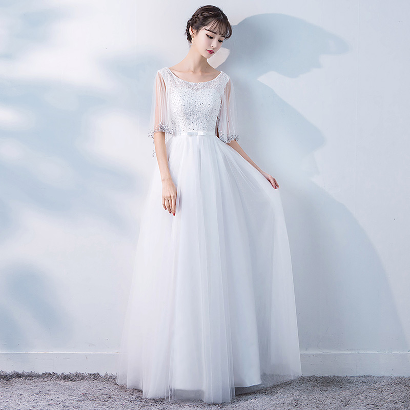 白色晚礼服优雅长款2018新款时尚晚宴礼服演出服连衣裙显瘦春夏女$