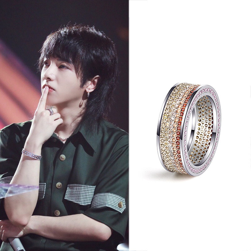 戒指男女情侣_lost general华晨宇陈伟霆同款彩钻戒指个性百搭简约