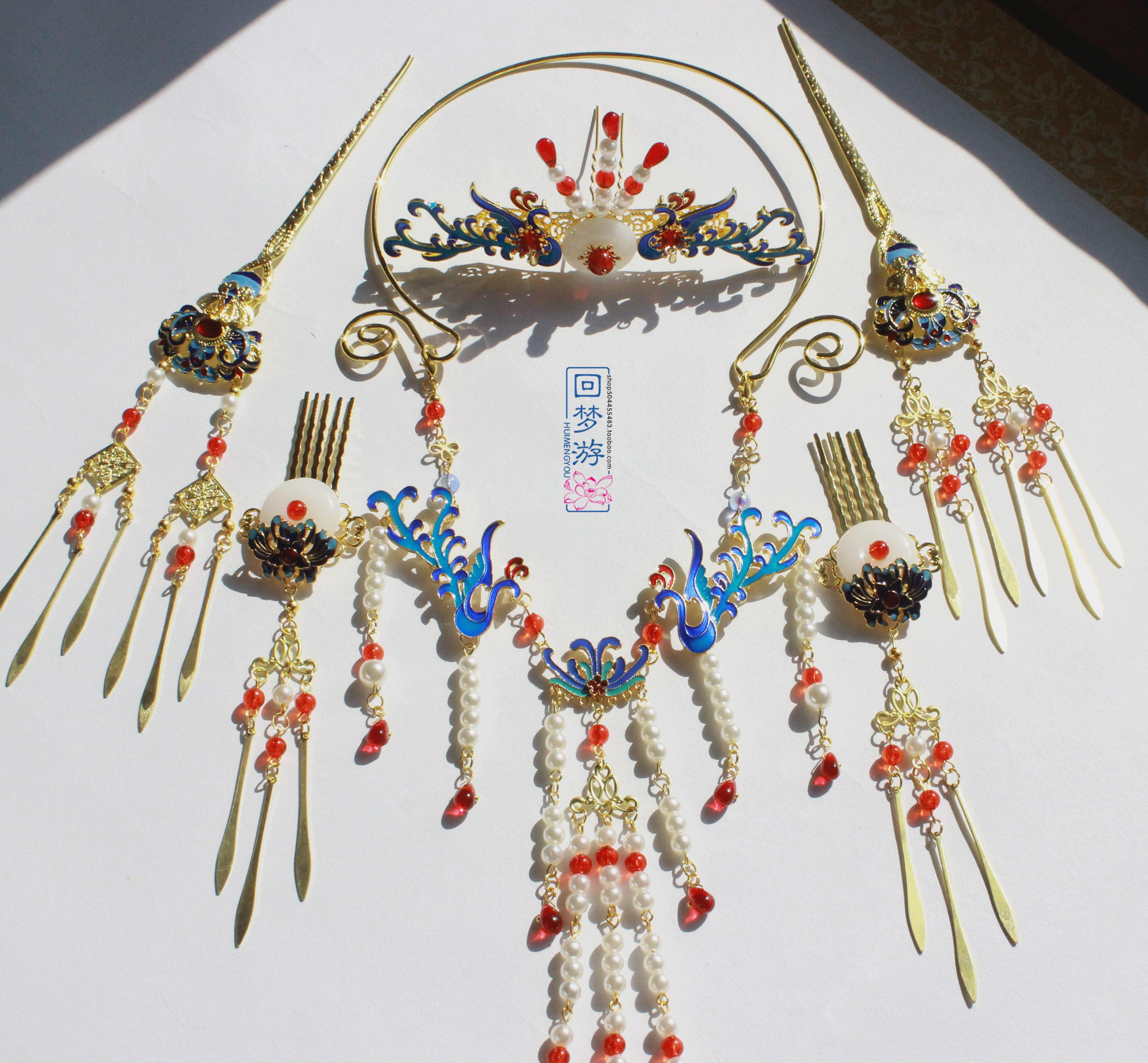 流苏_原创【风华】汉服景泰蓝烧蓝发簪发钗流苏金步摇套装头饰古风