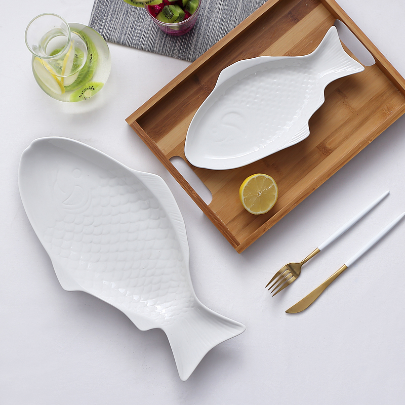 包邮 装鱼的盘子蒸鱼盘餐具鱼碟鱼盘子家用鱼盘陶瓷大号日式鱼形盘