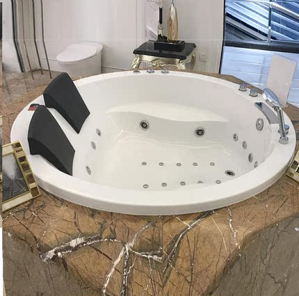 沃特玛 圆形嵌入式大浴缸 双人情侣按摩浴缸亚克力浴池1.4m-1.