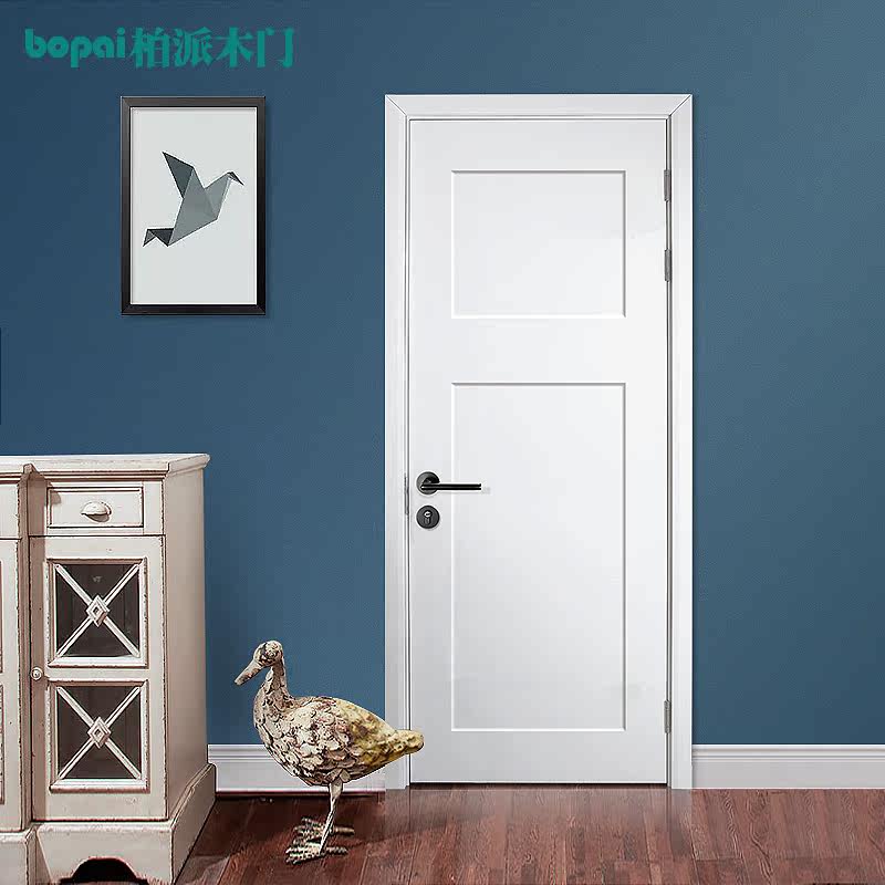 白色实木门烤漆套装室内隔音房间门美式原木卧室套装木门定制大门