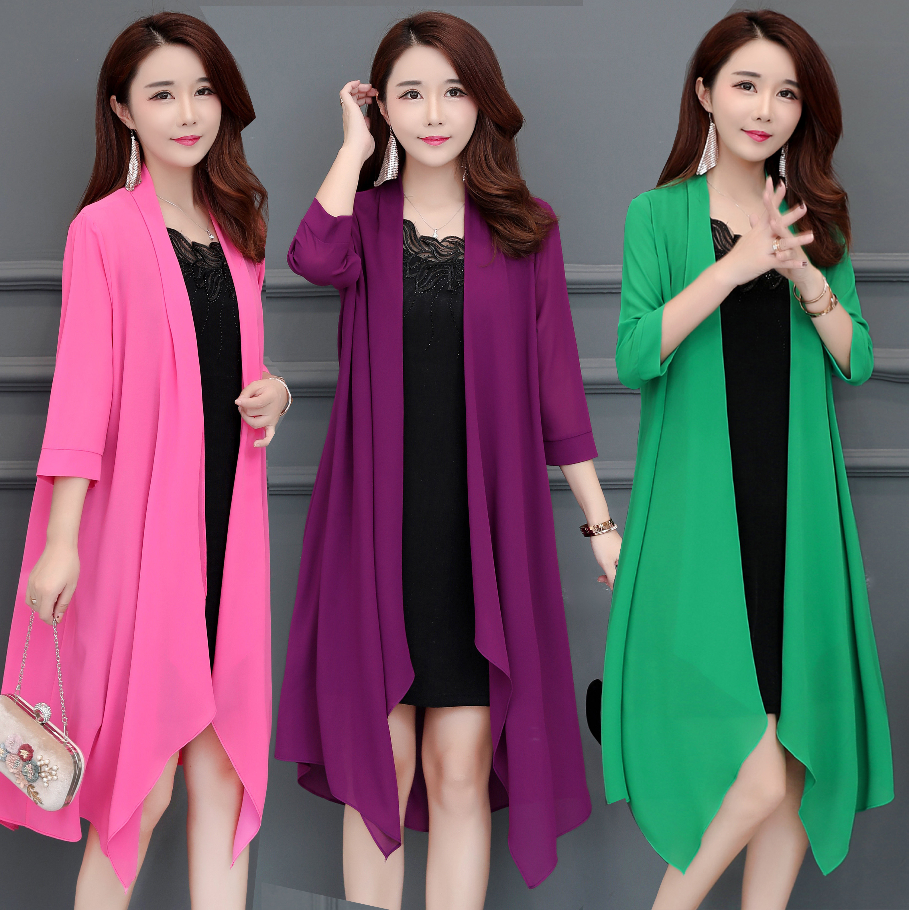 夏季的女外衣_雪纺开衫女夏季中长款防晒衣薄款外搭披肩外套沙滩外披