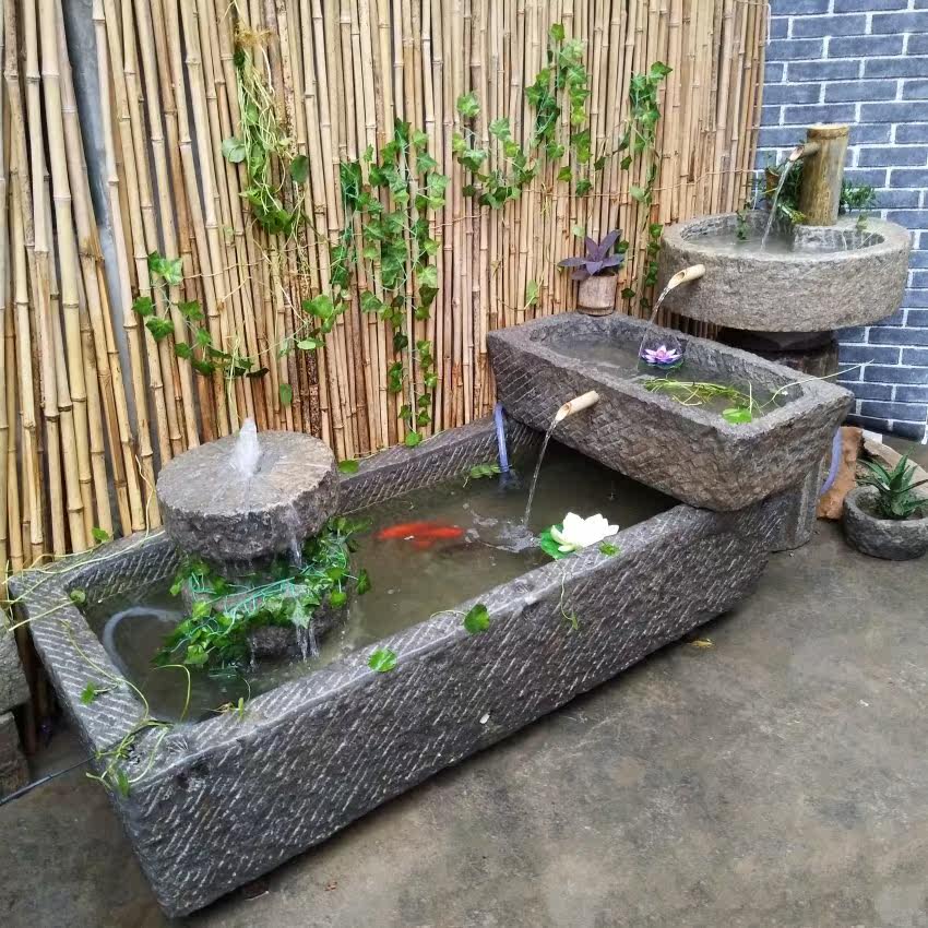 马槽鱼缸花盆流水牛槽荷花缸庭院户外石雕水槽石头摆件养鱼池石槽