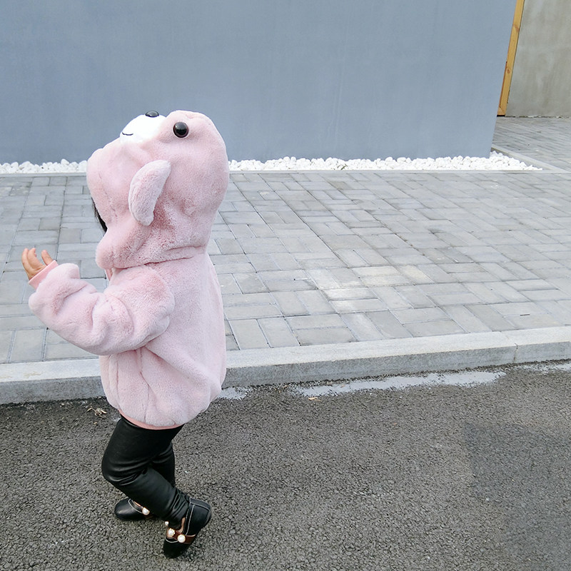 女童毛毛外套_yoyo 毛毛小熊动物外套带帽加棉保暖外衣冬装新款小童