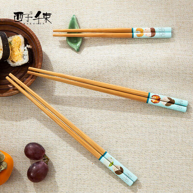 家庭亲子楠竹筷子 酒店家用创意防滑情侣儿童筷子 3双装