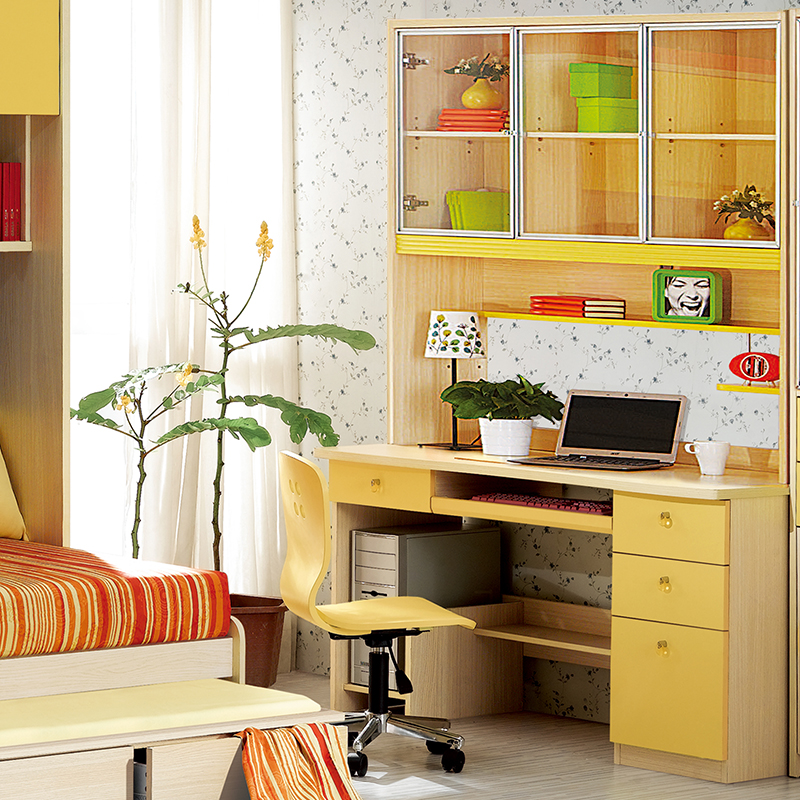 考拉森林家具1.4米组合书台 台式电脑桌 儿童写字台书桌带书柜d4