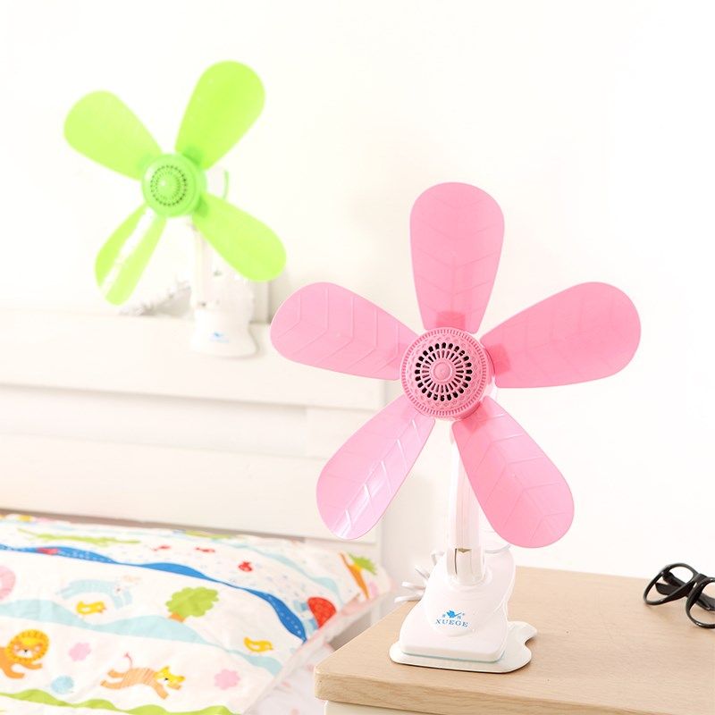 彩色小风扇学生宿舍夹扇五叶四叶粉色绿色床头扇家用办公电风扇静