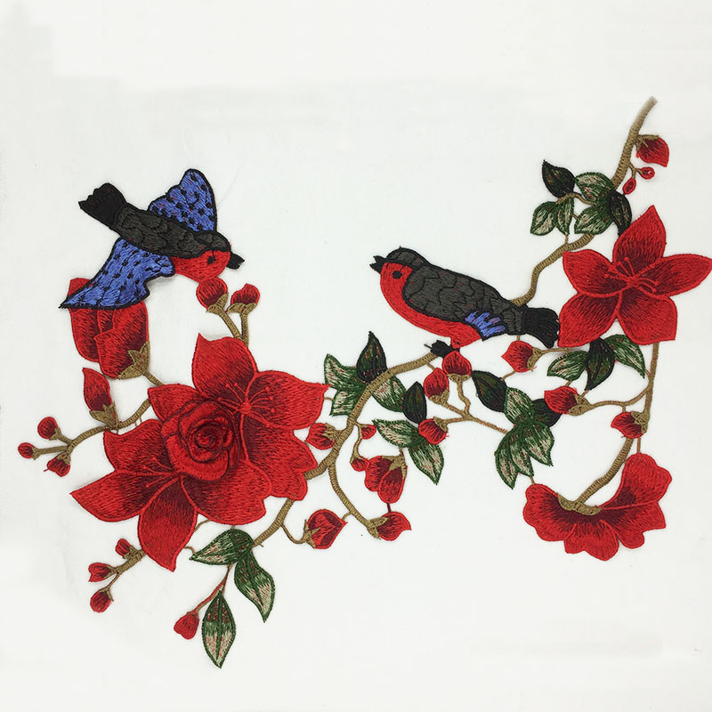 一折刺绣贴布 中国风_花鸟手缝绣花布贴超大号刺绣花片中国风服装贴布