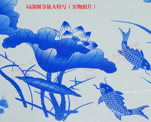 莲年有鱼青花瓷荷花双透水移画吉祥花纹瓷砖台面洁具橱柜玻璃贴