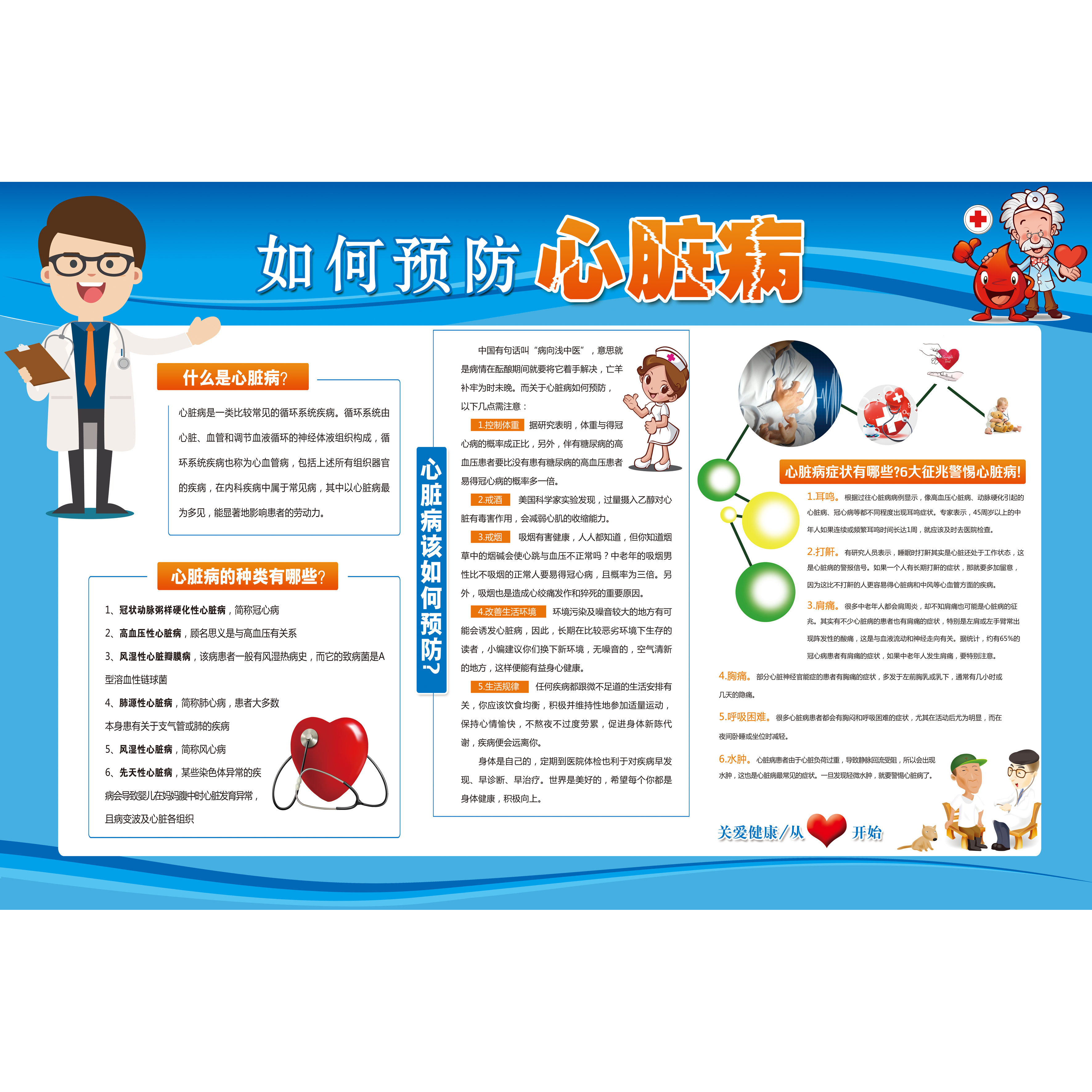 心脏病预防种类及症状人体心脏结构医学示意宣传图人体器官海报