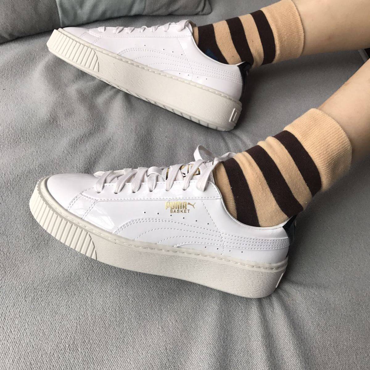 puma 彪马蕾哈娜松糕鞋 全白漆皮 厚底板鞋