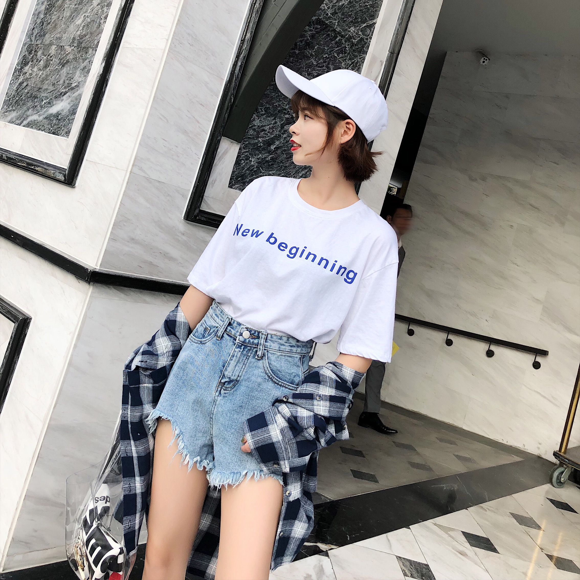 夏季新款韩版棉质圆领短袖t恤女chic短款半袖