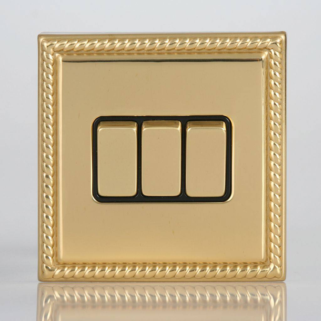 tj天基开关插座正品 凯撒系列95型三开单控开关 高端黄铜金属面板