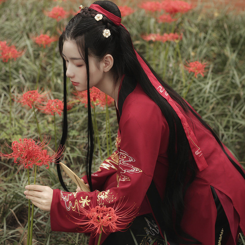 一折汉元素日常_曼珠沙华:奈落 池夏原创 彼岸花汉元素中国风宋裤褙子